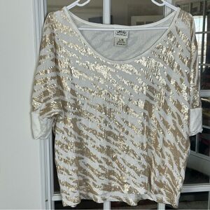 Ariat White and Gold Sequin Blouse Size Large
